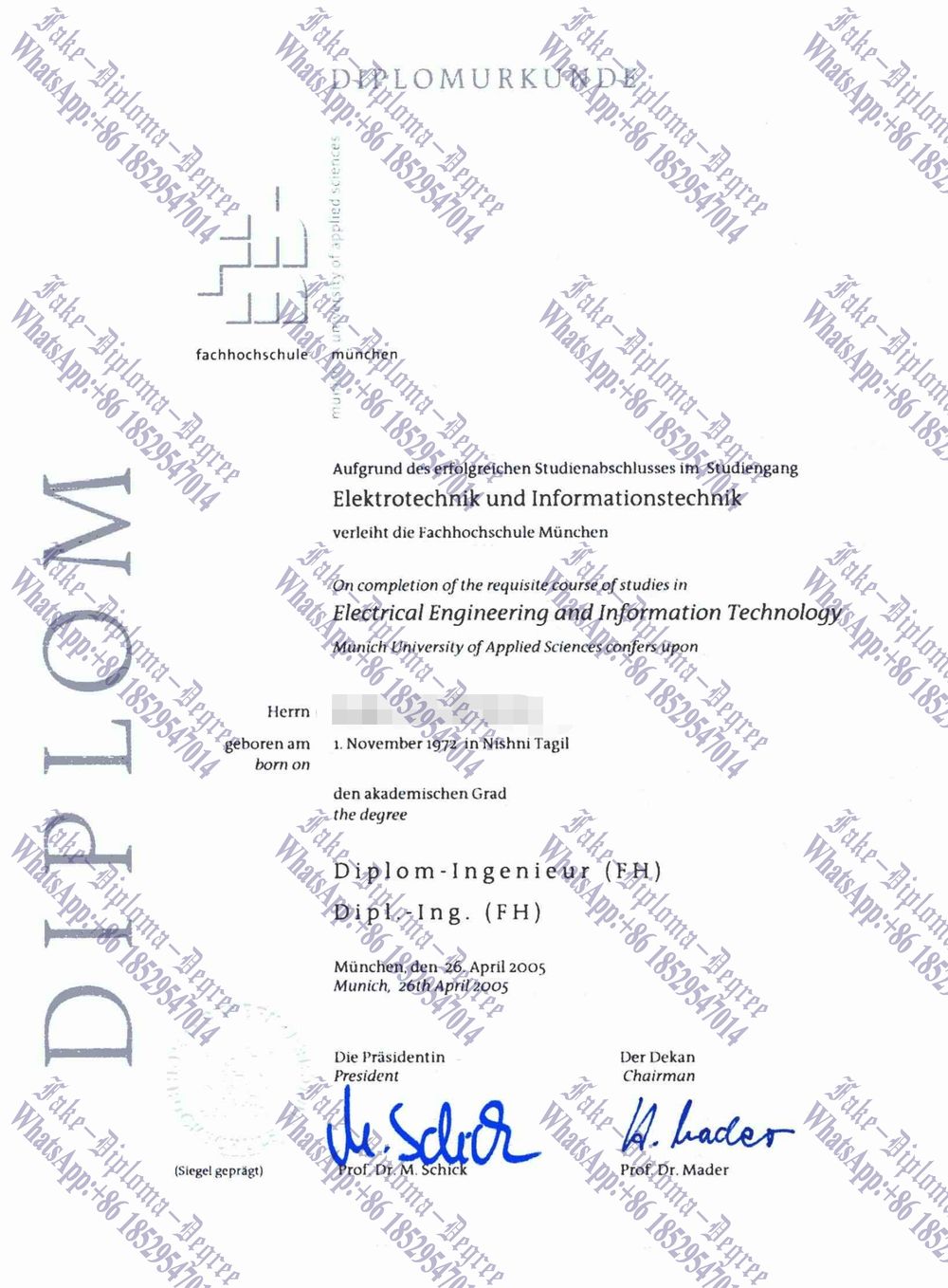 Where to order fake Fachhochschule München Diploma