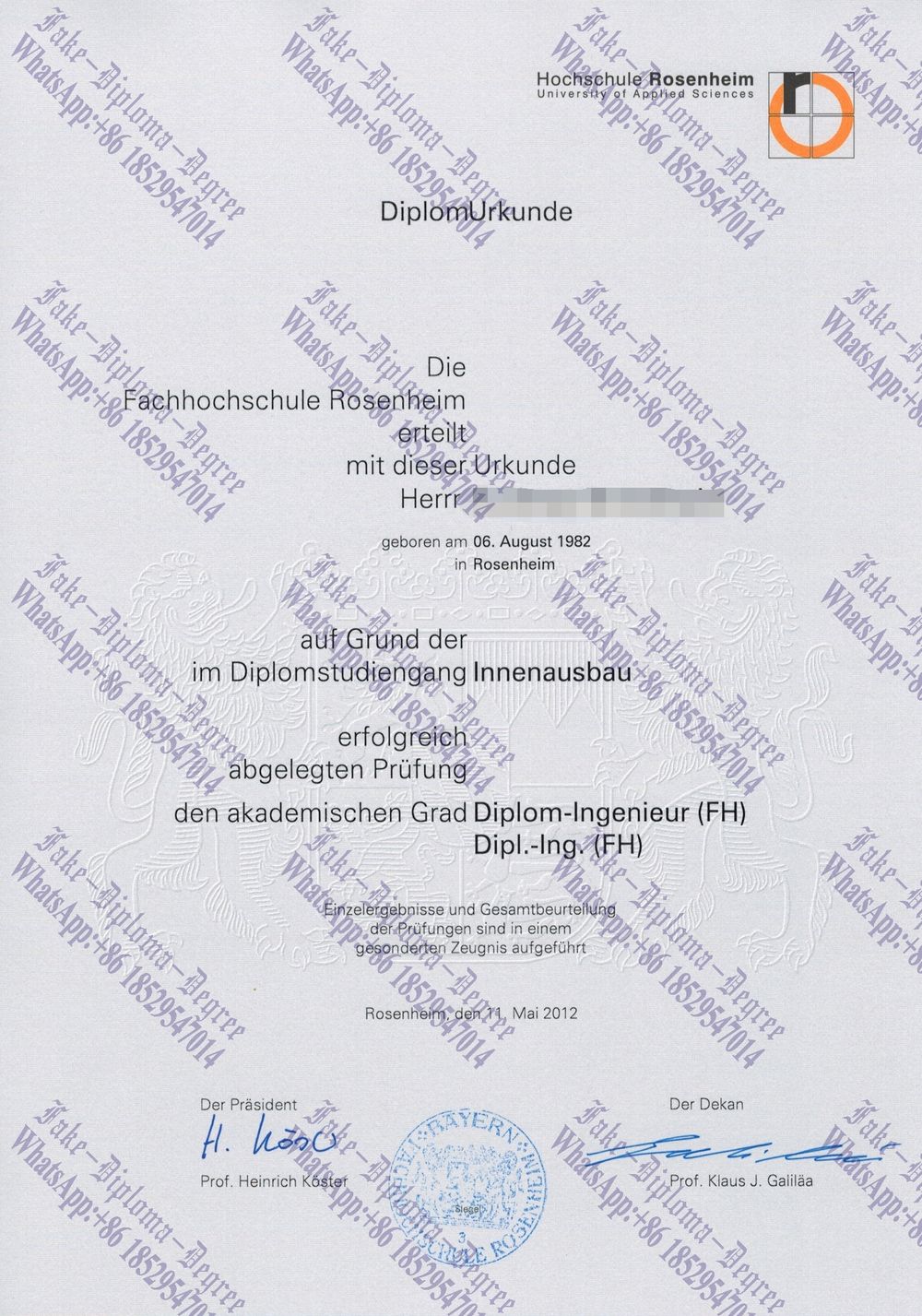 Where to order fake Fachhochschule Rosenheim Degree