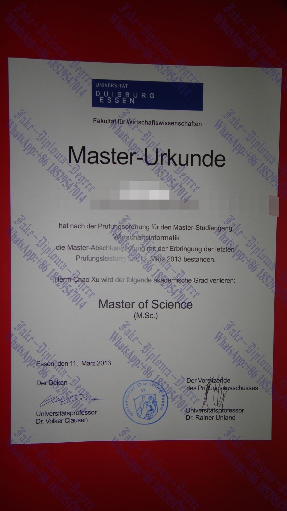 Where to order fake University of Duisburg Degree