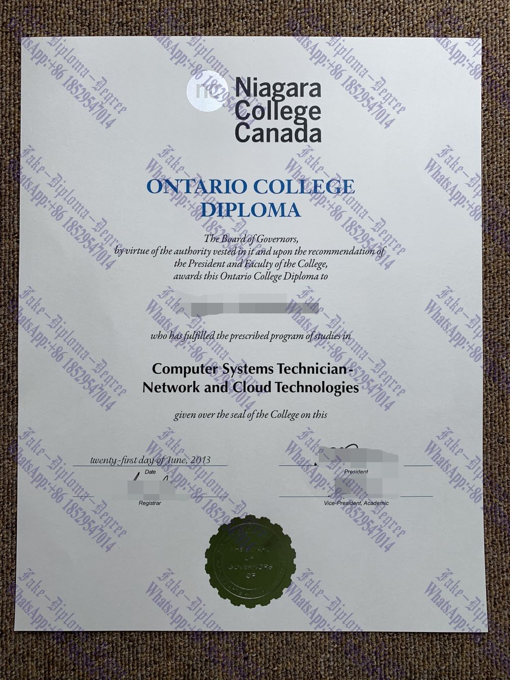 Where to purchase fake Niagara College Canada Diploma