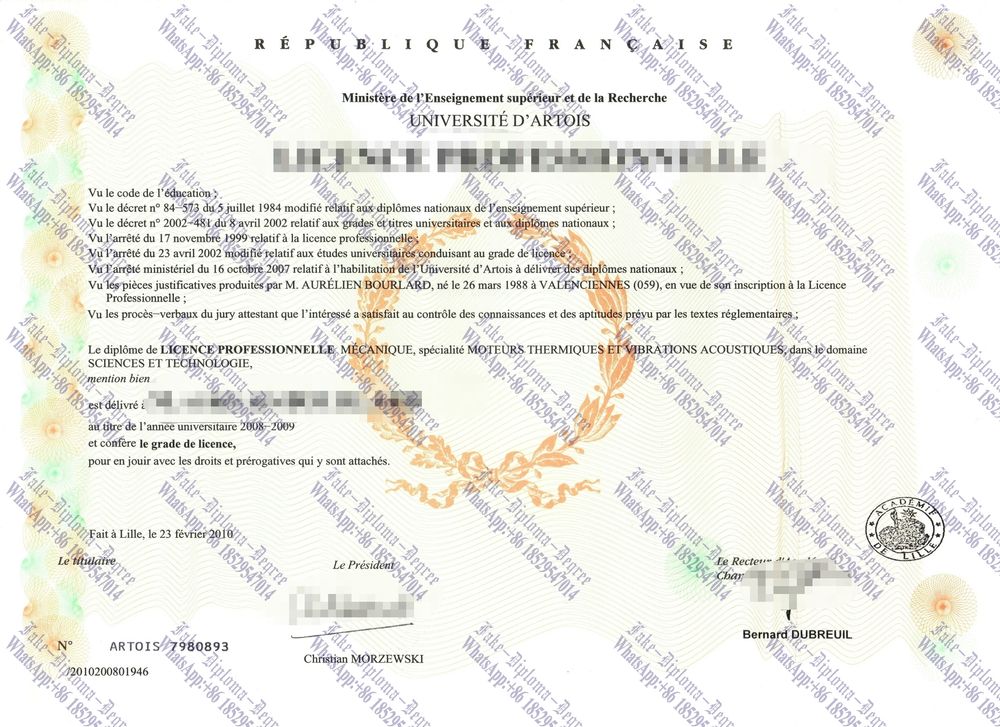 Where to purchase fake Université dArtois Diploma